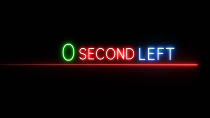0 Second countdown timer illustration. Neon countdown number on black background. Neon counting timer number.