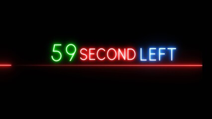 59 Second countdown timer illustration. Neon countdown number on black background. Neon counting timer number.