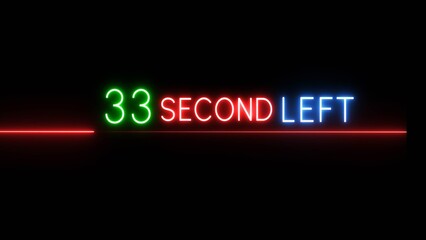 33 Second countdown timer illustration. Neon countdown number on black background. Neon counting timer number.