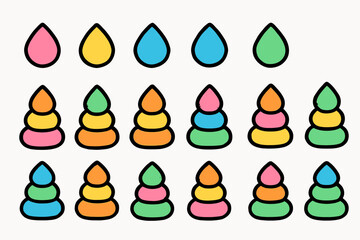 Colorful geometric shapes and layered cones in pastel palette