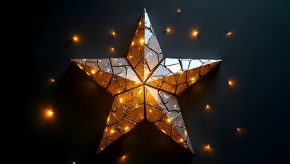 Shimmering mosaic star with warm lights for festive decor and modern home ambiance against a dark background.