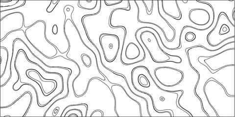 Abstract topographic contour lines pattern in black and white creating a complex organic texture for graphic design and backgrounds