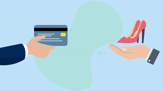 Man Buying Red High Heel Shoes with Credit Card Animation.
