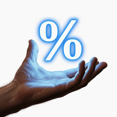 Minimal Financial Icon in Hand – Futuristic Percentage Glow Image