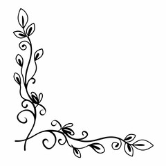 Elegant black floral corner design with swirling vines and leaves