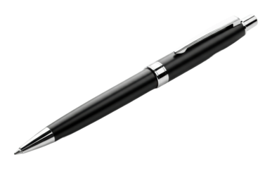 Writing action with a black pen on a white surface in office isolated on transparent background