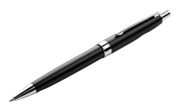 Writing action with a black pen on a white surface in office isolated on transparent background