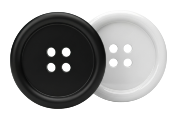 Sewing supplies black and white buttons on crafting isolated on transparent background