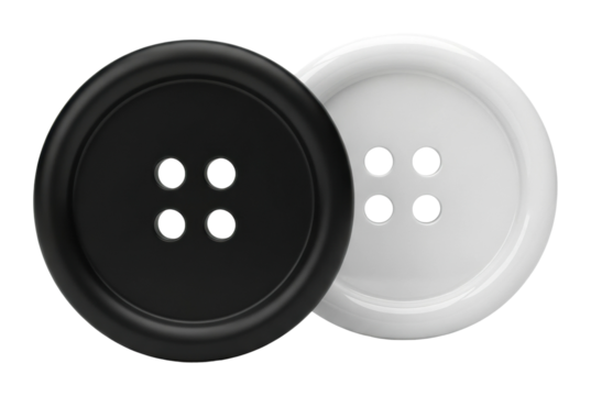 Sewing supplies black and white buttons on crafting isolated on transparent background