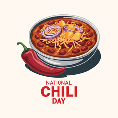 National Chili Day vector illustration. Chili con carne bowl vector illustration. Traditional Mexican spicy dish with meat, beans and cheese drawing. The fourth Thursday in February. Important day