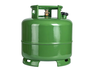 Green propane tank on black background