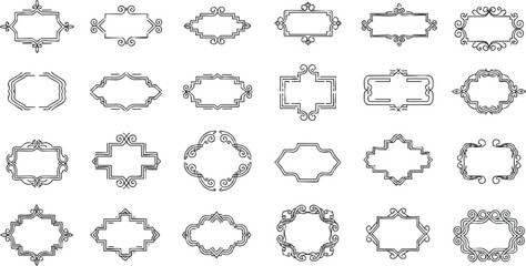 A collection of elegant decorative frames and borders in black and white vector style, perfect for invitations and branding