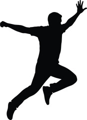 Man silhouette jumping joyful freedom