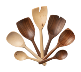 Wooden kitchen utensils collection culinary space high-quality isolated on transparent background
