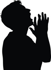 Silhouette of man praying or shouting