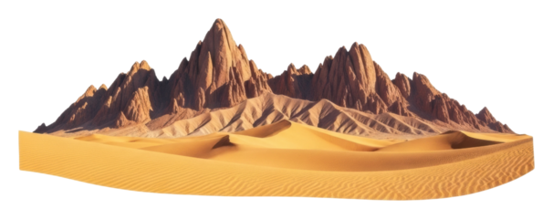 Exploring serene desert landscapes with majestic mountain peaks isolated on transparent background