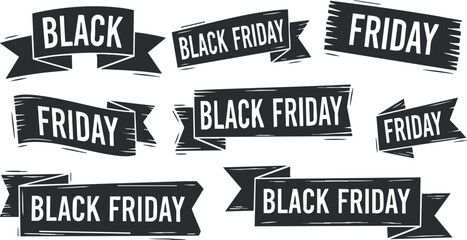 A collection of black Friday sale banners in bold typography and vector style, ideal for retail marketing and promotional materials