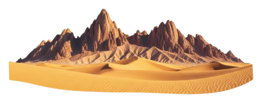 Exploring serene desert landscapes with majestic mountain peaks isolated on transparent background