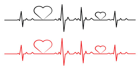 Red heart beat on ECG line – Vector illustration