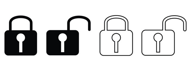 Cybersecurity Lock Icon Set – Padlock, Shield, Privacy & Data Protection Symbols in Vector Outline