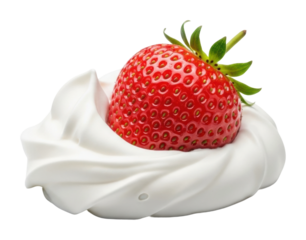 Delicious strawberry with whipped cream food bright isolated on transparent background