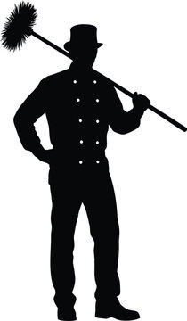 Chimney sweep silhouette with brush