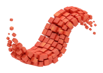 Dynamic red cubes forming wave abstract digital environment isolated on transparent background