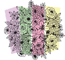 Pastel Floral Bouquet Line Art with Abstract Background