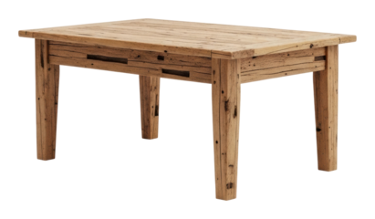 Rustic wooden table design modern home furniture interior top view isolated on transparent background