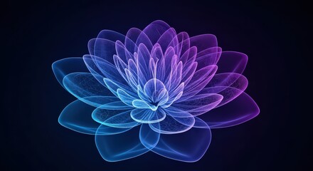 Ethereal neon flower bloom a mesmerizing digital artistry displaying vibrant blue and purple hues against a dark background
