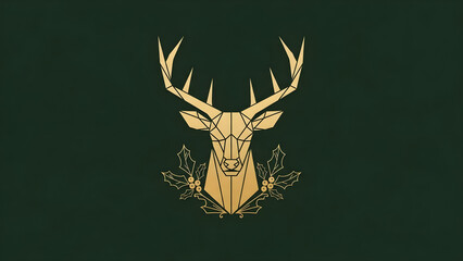 Geometric Deer and Holly: A Stylish Emblem for Festive Cheer, Ideal for Winter Holiday Cards and Elegant Christmas Designs with a Touch of Natural Sophistication
