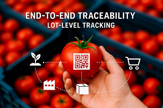 Traceability tomato product for the concept of supply chain and tracking.