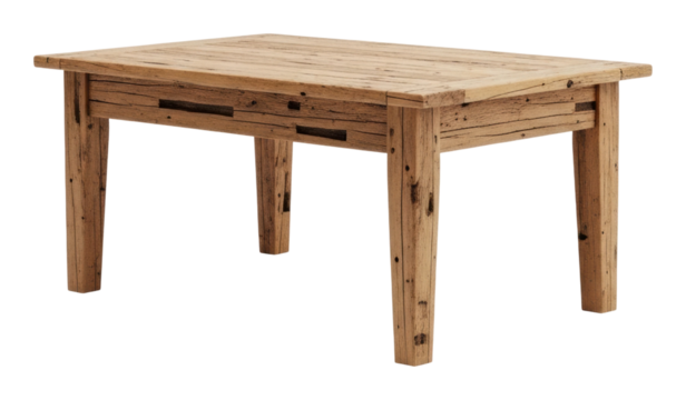 Rustic wooden table design modern home furniture interior top view isolated on transparent background