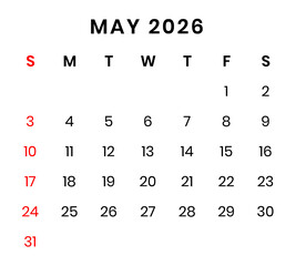 May 2026 Calendar png transparent background