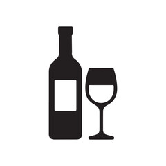 minimal wine  Bottle and glass vector icon