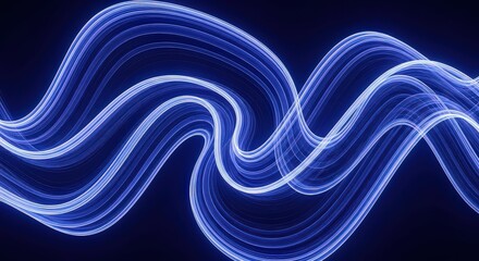 Abstract blue light waves flowing in a dark background representing energy and motion