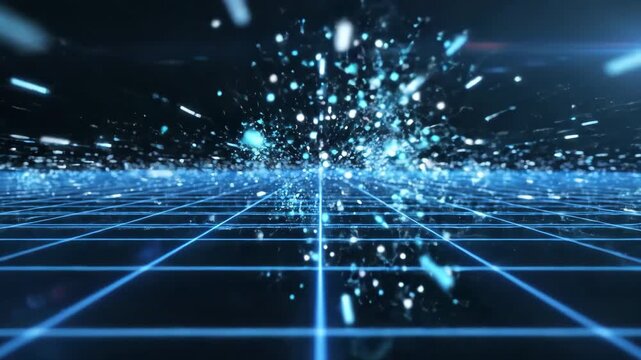 Futuristic cyberspace grid with data streams speeding through a modern network, perfect for a tech startup promo or a cutting-edge interface project