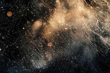 Obraz premium Abstract macro image of dew on a spider web in morning light