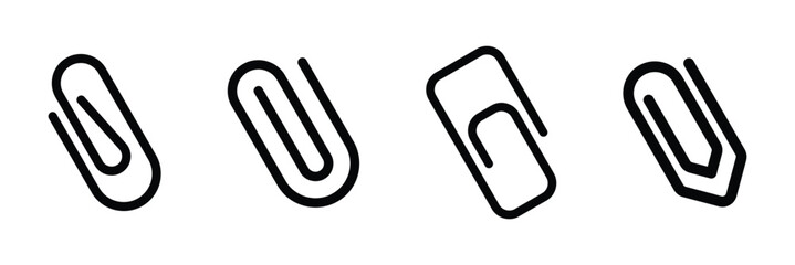 Attachment icon set, paper clip sign vector icon in line style design for website, app, UI, isolated on white background. Editable stroke. Vector illustration