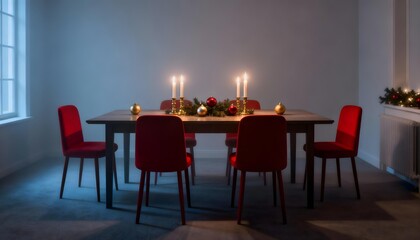 dining room with red table