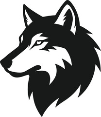 Obraz premium Stylized black and white wolf head profile vector for modern logo, animal emblem, tattoo and branding design