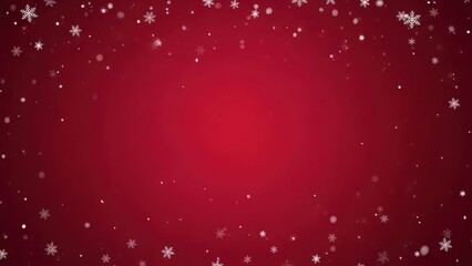 Festive red background with falling snowflakes and glitter