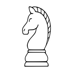 Minimalist vector illustration of a chess knight piece with a clean outline on a white background, emphasizing classic game strategy and elegance.