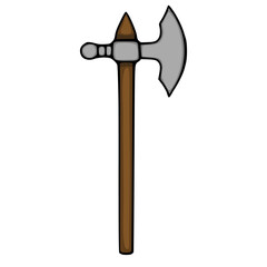 Stylized vector illustration of a medieval battle axe with a sharp blade and wooden handle.