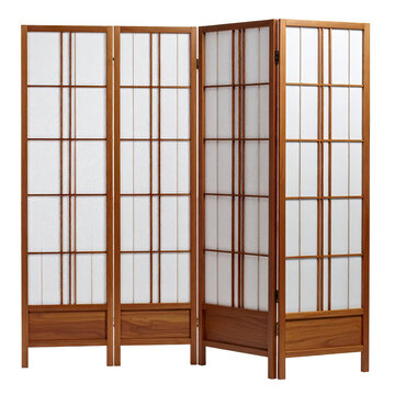 Four-panel wooden folding screen with white paper panels, Japanese style