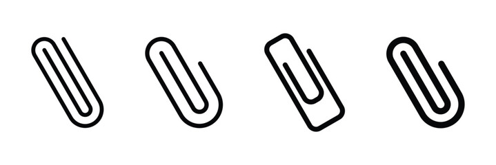 Modern thin black paperclip icon set. Paper clip outline icon. Paper clip icon. Paperclip office vector design. Paper clip. Isolated icons on white background