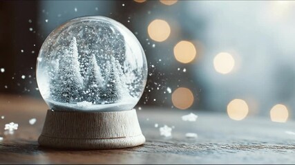 A snow globe displaying a miniature winter forest scene, with falling snowflakes and bokeh lights. - Powered by Adobe