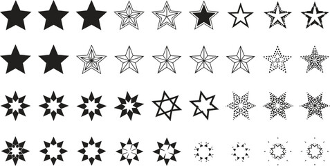 Fototapeta premium Collection of star shapes in various styles outlines and solid fills