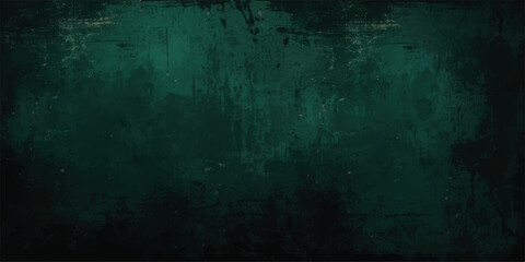 Grunge Decorative dark foresty green Dark Stucco Wall Background. scratches, and faded paint. Softly lit center and dark edges with a moody, industrial, vintage, cinematic look in deep emerald tones.