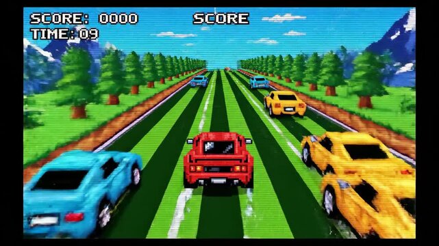 Retro 8 Bit Car Driving In Endless Runner Arcade Style